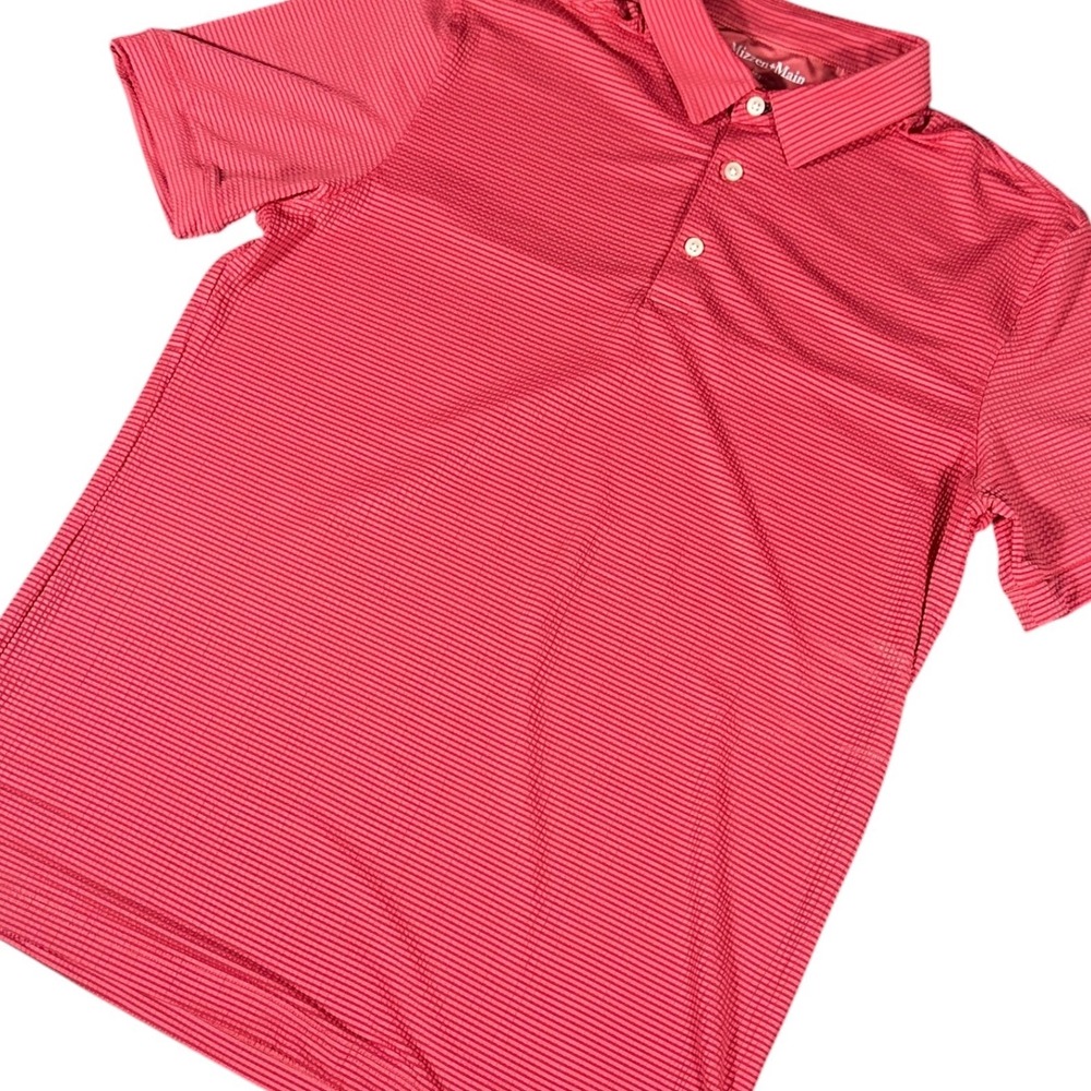 Mizzen+Main Polo Men's L Red Stripe Texture Trim Fit Performance 4-Way Stretch